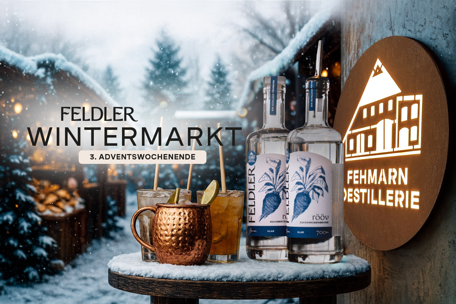 Keyvisiual für Header - Felder Wintermarkt -Fehmarn Destillerie