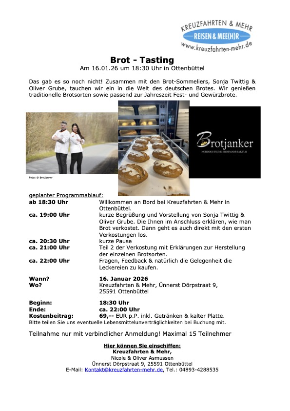 Brot-Tasting am 16. Januar 2026 mit den Sommelier Sonja Twittig & Oliver Grube