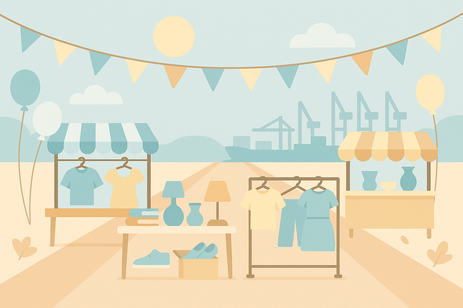 Flohmarkt im Pastellfarben Stil CHatGPT