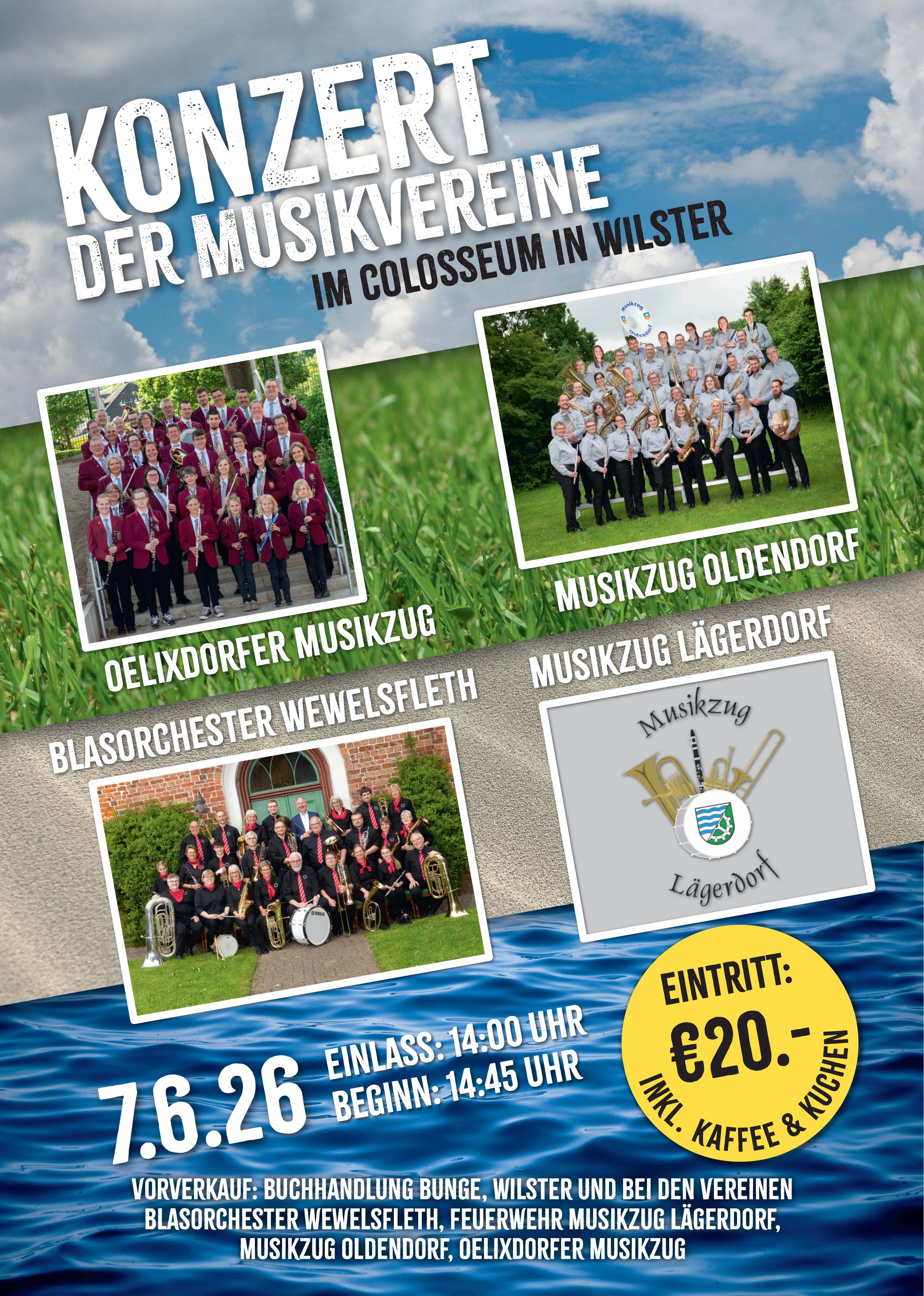 Konzert der Musikvereine am 07.06.2026 im Colosseum Wilster! Musik, Kaffee & Kuchen erleben