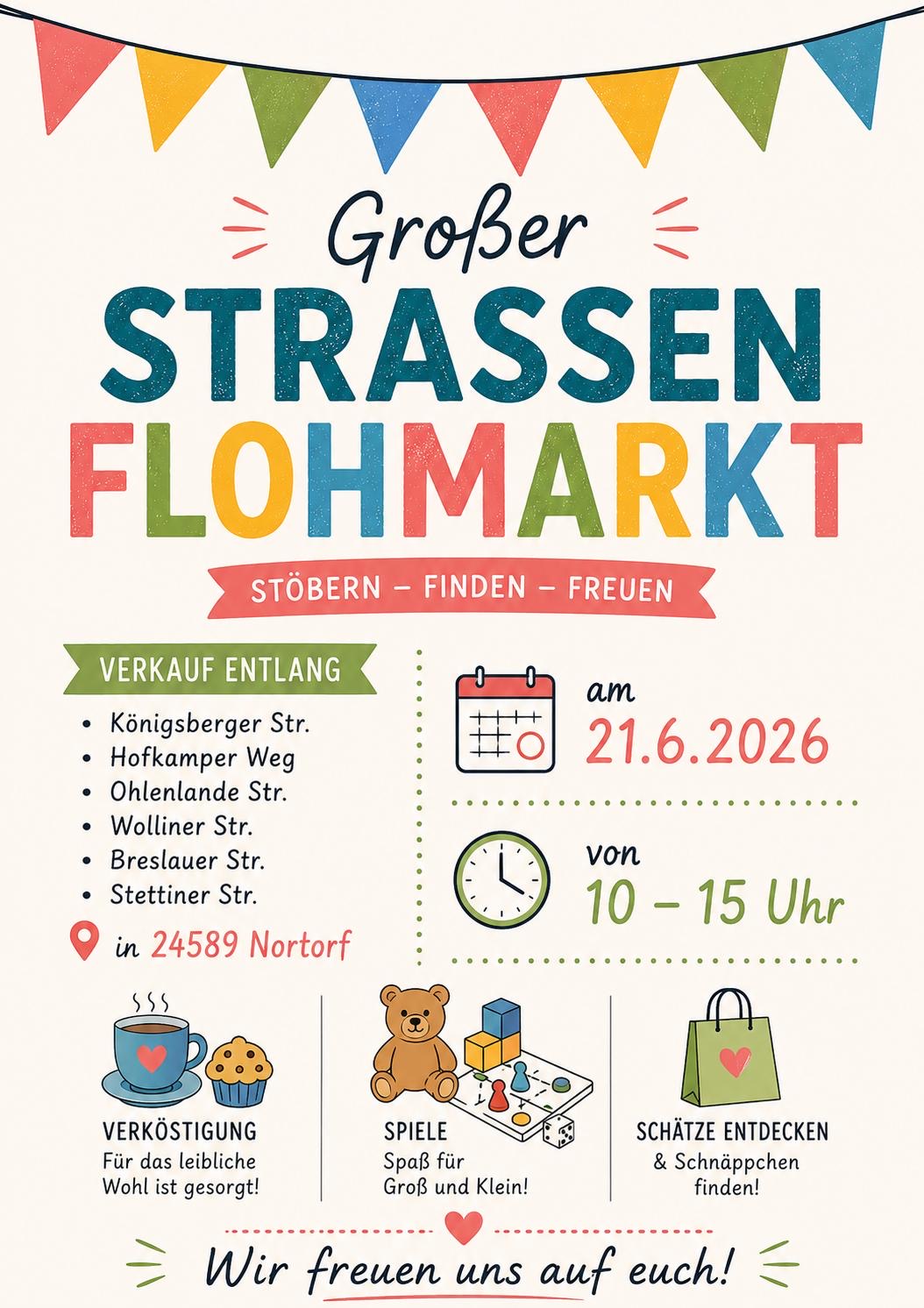 Großer Strassenflohmarkt in 24589 Nortorf